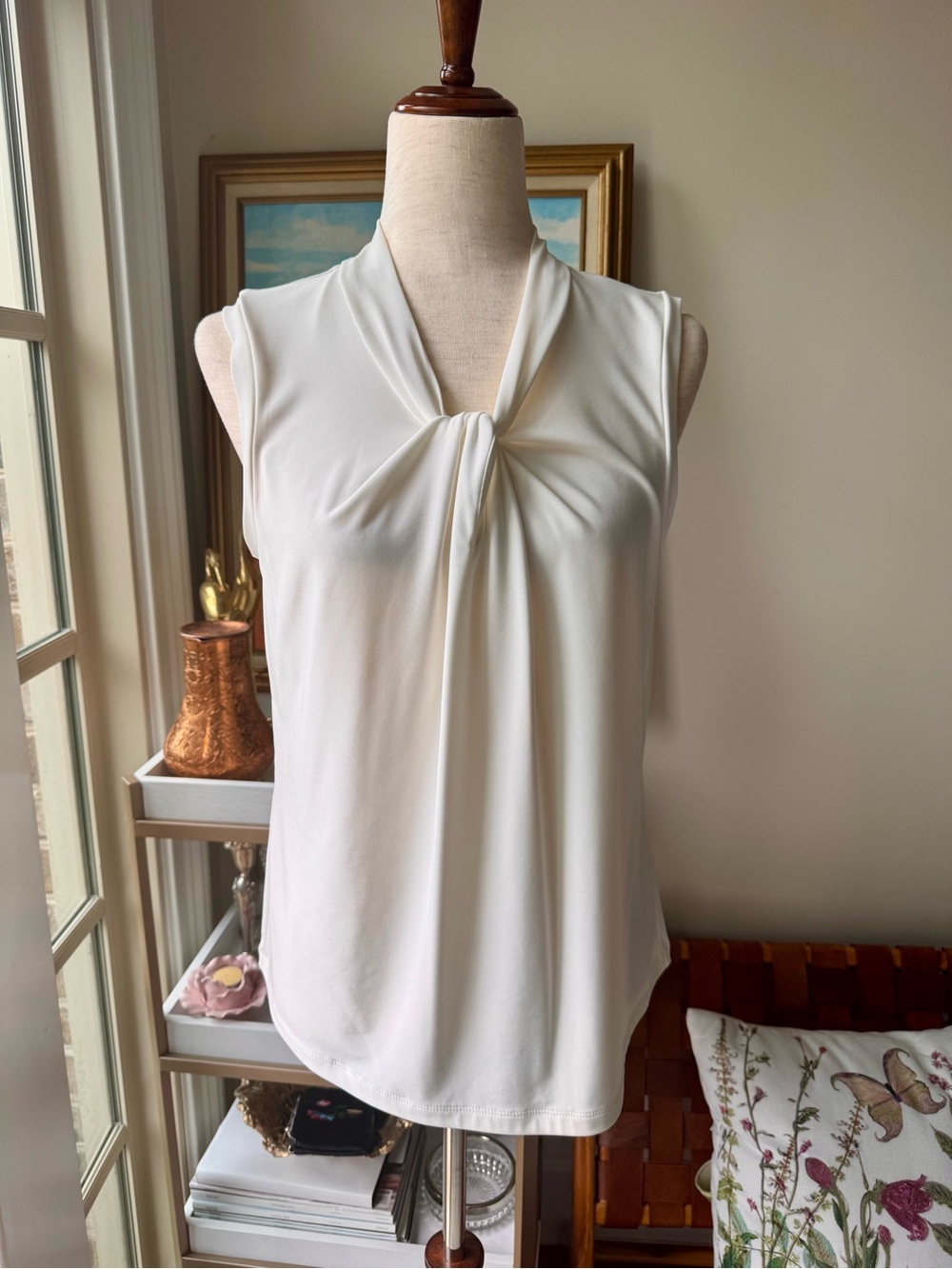 Tommy Hilfiger Ivy White Knot Neck Sleeveless Blouse L NWT